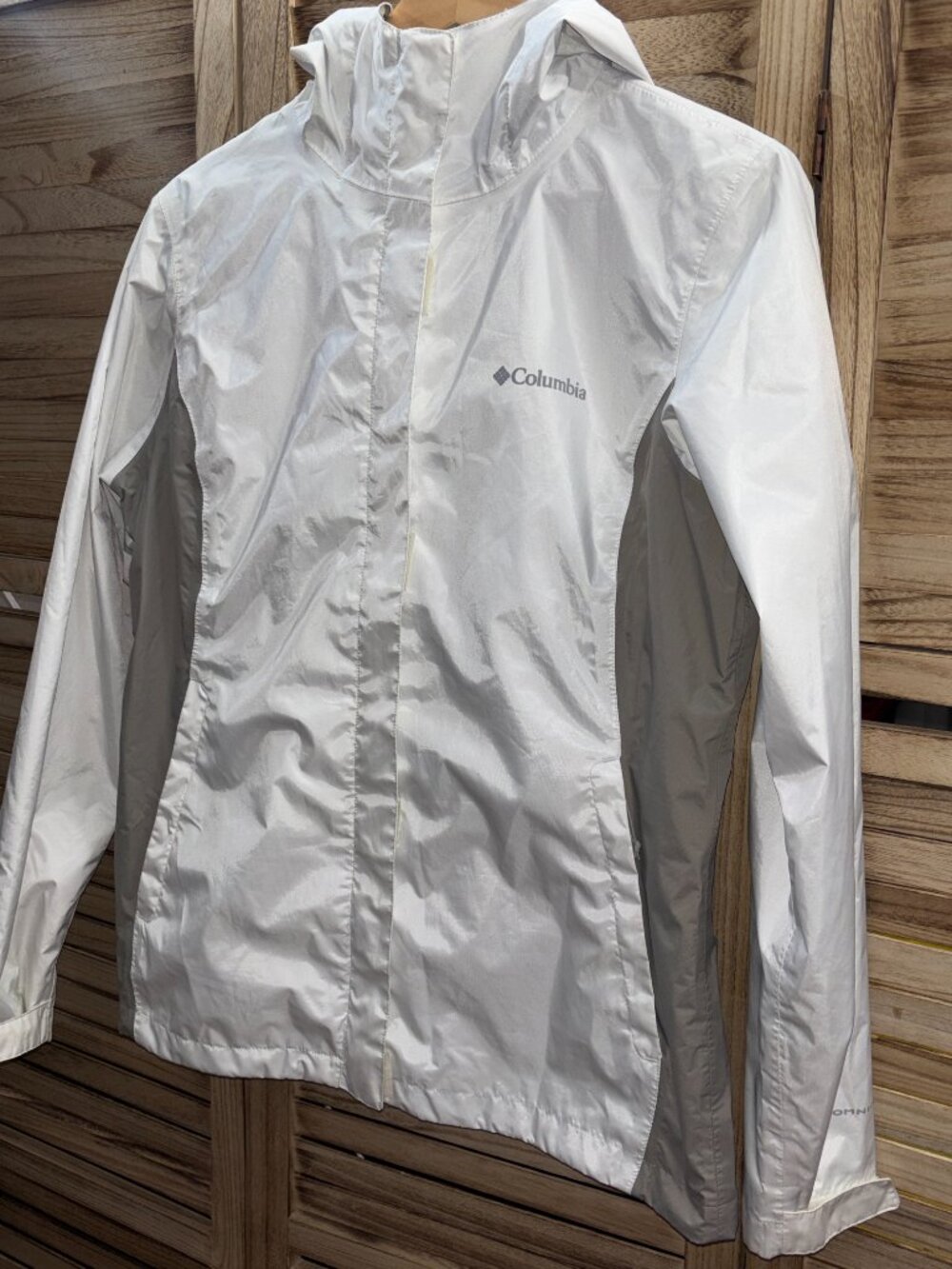Columbia Women's White & Gray Hooded Rain Jacket Size M - Picture 2 of 10